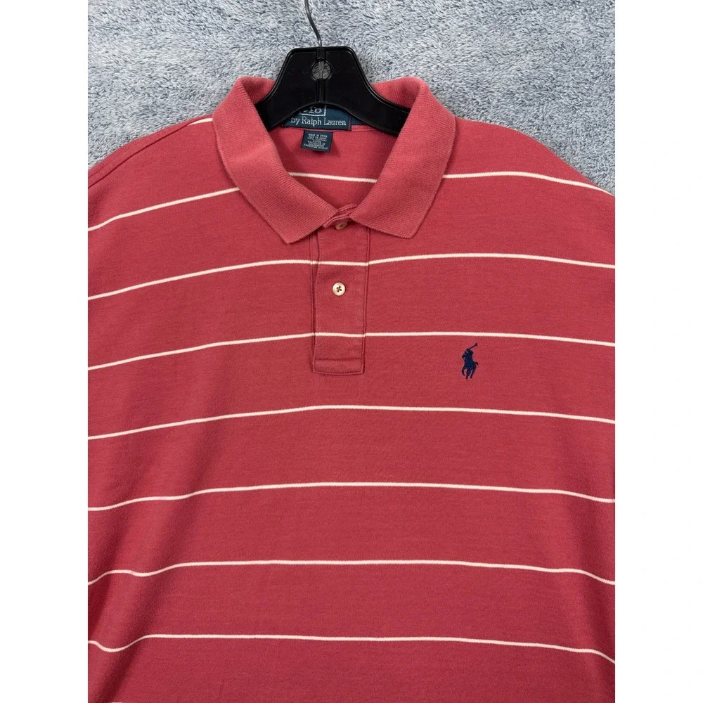 Polo Ralph Lauren Mens L Pink Striped Short Sleeve Polo Shirt Cotton Pony Logo